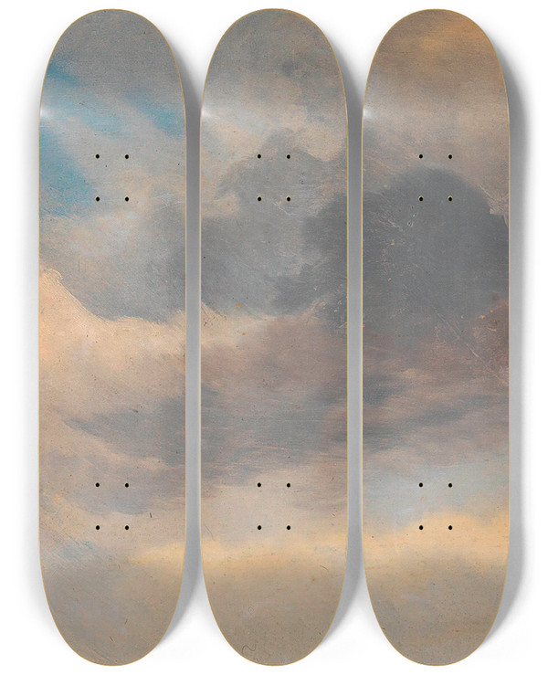 Triptych art skateboard deck of Adalbert Stifter Wolkenstudie Zu Kirchschlag by Adalbert Stifter (1805-1868)