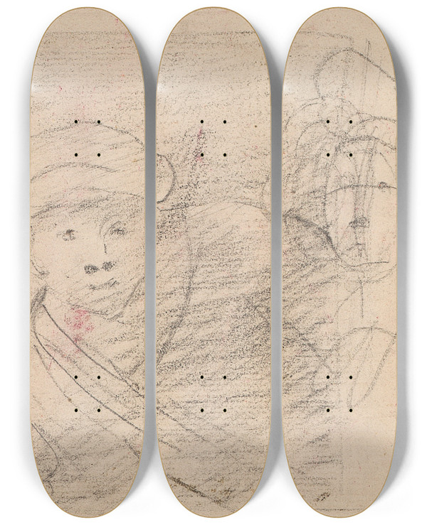 Triptych art skateboard deck of Sir Joshua Reynolds Man And Woman_1 by Sir Joshua Reynolds (1723-1792)