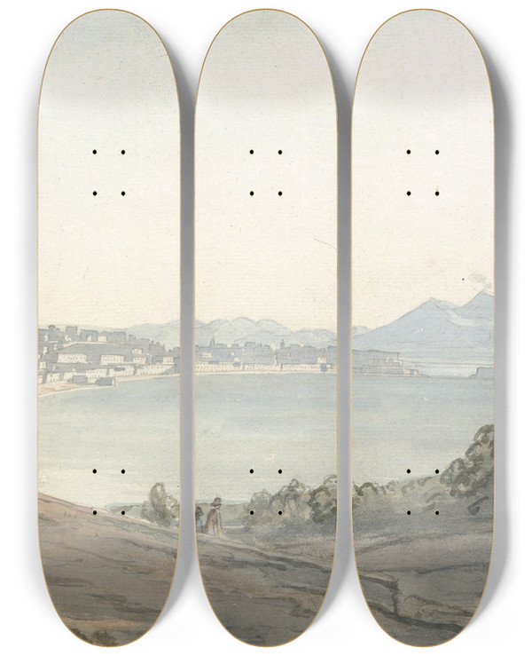 Triptych art skateboard deck of Thomas Smith Of Derby Chiaja Of Naples From Posillipo by Thomas Smith Of Derby (1715-1767)