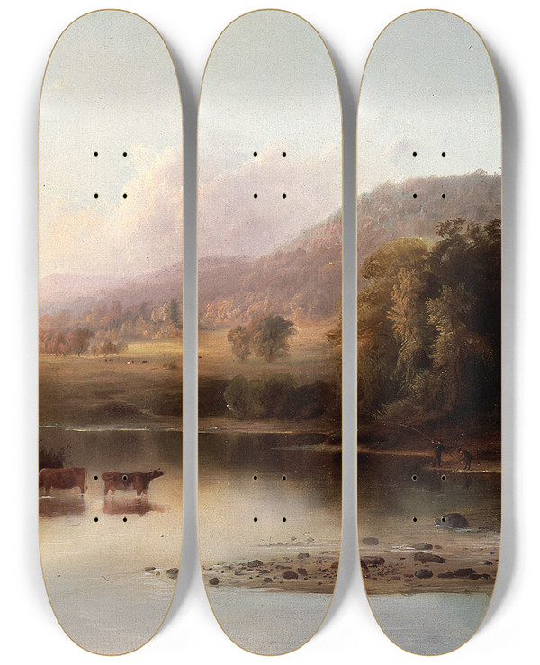 Triptych art skateboard deck of Robert S Duncanson View Of The St Annes River by Robert S Duncanson (1821-1872)