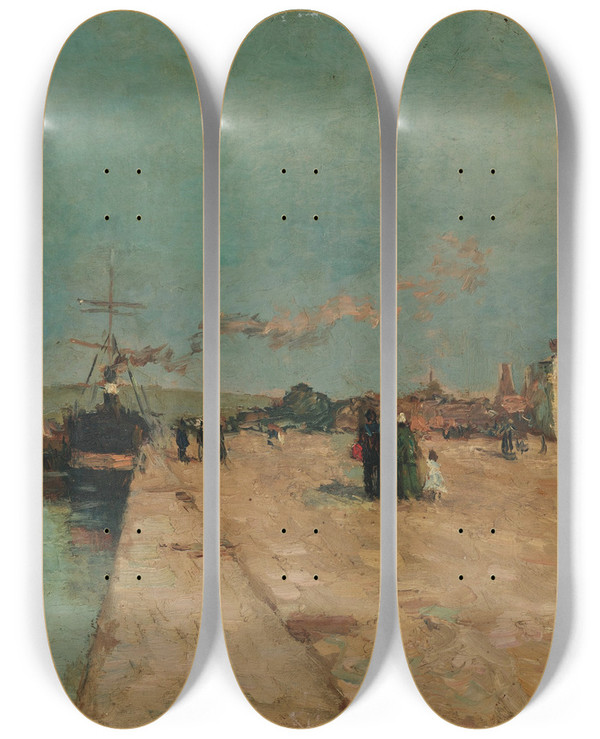 Triptych art skateboard deck of Albert Lebourg Lever De Lune Boulognesurmer by Albert Lebourg (1849-1928)