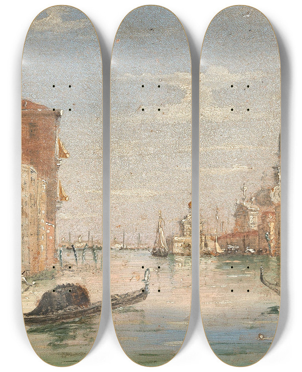 Triptych art skateboard deck of Marco Grubas Venice A View Of The Grand Canal by Marco Grubas (1839-1910)