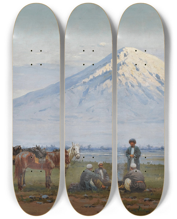 Triptych art skateboard deck of Richard Karlovich Zommer Mount Ararat by Richard Karlovich Zommer (1866-1939)