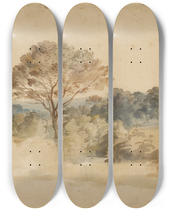 Triptych art skateboard deck of Anthony Van Dyck Landscape by Anthony Van Dyck (1599-1641)