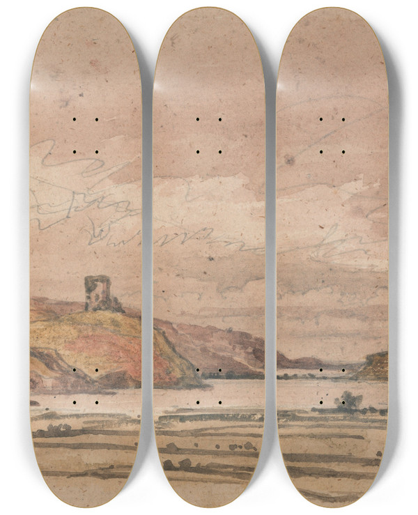Triptych art skateboard deck of James Ward Dolbadarn Castle by James Ward (1769-1859)