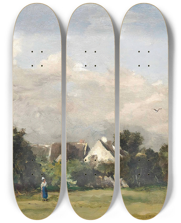 Triptych art skateboard deck of Charles Franois Daubigny Paysanne Prs Dun Village by Charles Francois Daubigny (1817-1878)