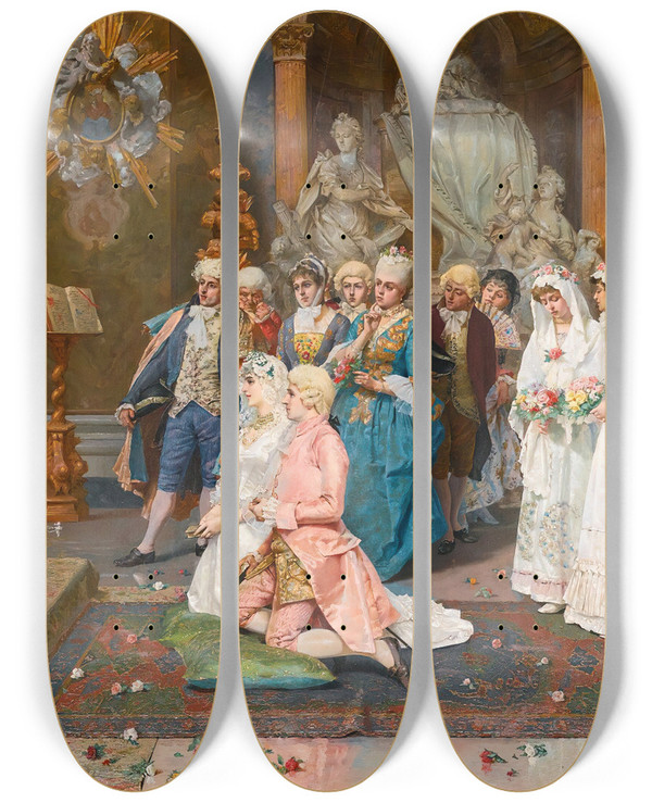 Triptych art skateboard deck of Giulio Rosati The Wedding by Giulio Rosati (1858-1917)