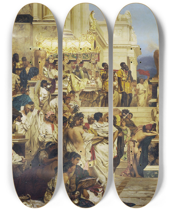 Triptych art skateboard deck of Henryk Siemiradzki Neros Torches_1 by Henryk Siemiradzki (1843-1902)