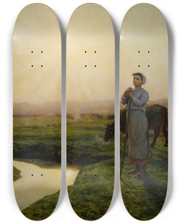 Triptych art skateboard deck of Jules Breton Lematin by Jules Breton (1827-1906)