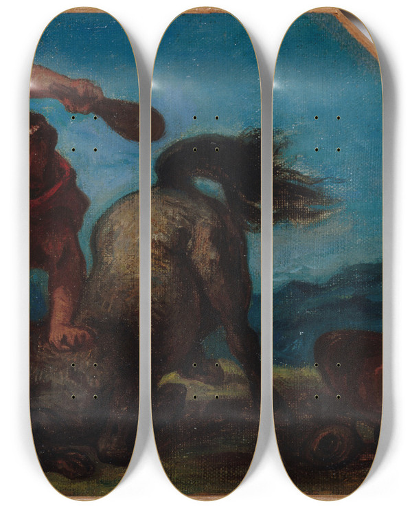 Triptych art skateboard deck of Eugne Delacroix Hercule Tuant Le Centaure Nessus by Eugene Delacroix (1798-1863)