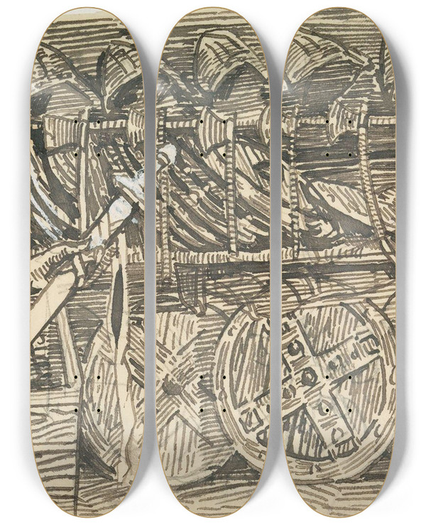 Triptych art skateboard deck of Christian Krohg Illustrasjon Til Olav Den Helliges Saga I Snorre Sturlason Kongesagaer Kristiania 1899 by Christian Krohg (1852-1925)