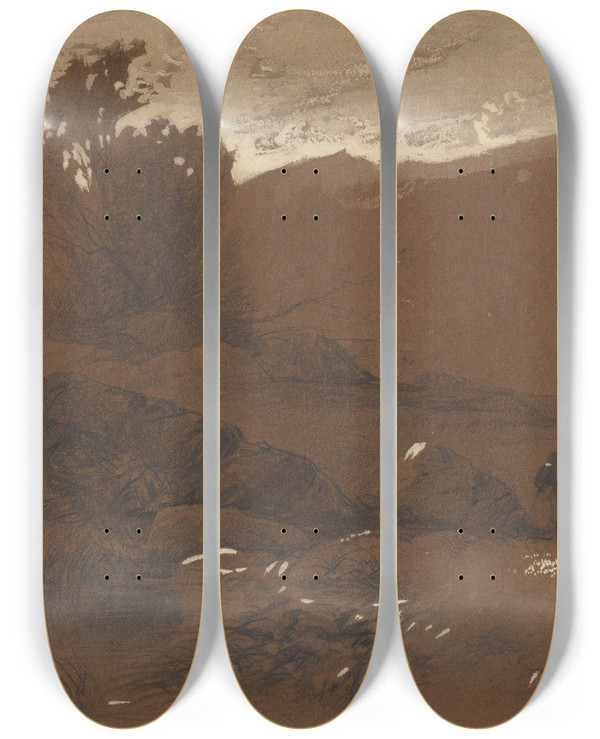 Triptych art skateboard deck of William Hart Figures In A Landscape by William Hart (1823-1894)