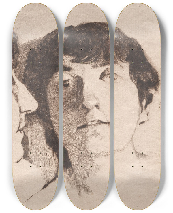 Triptych art skateboard deck of Otto Henry Bacher Venetian Models by Otto Henry Bacher (1856-1909)