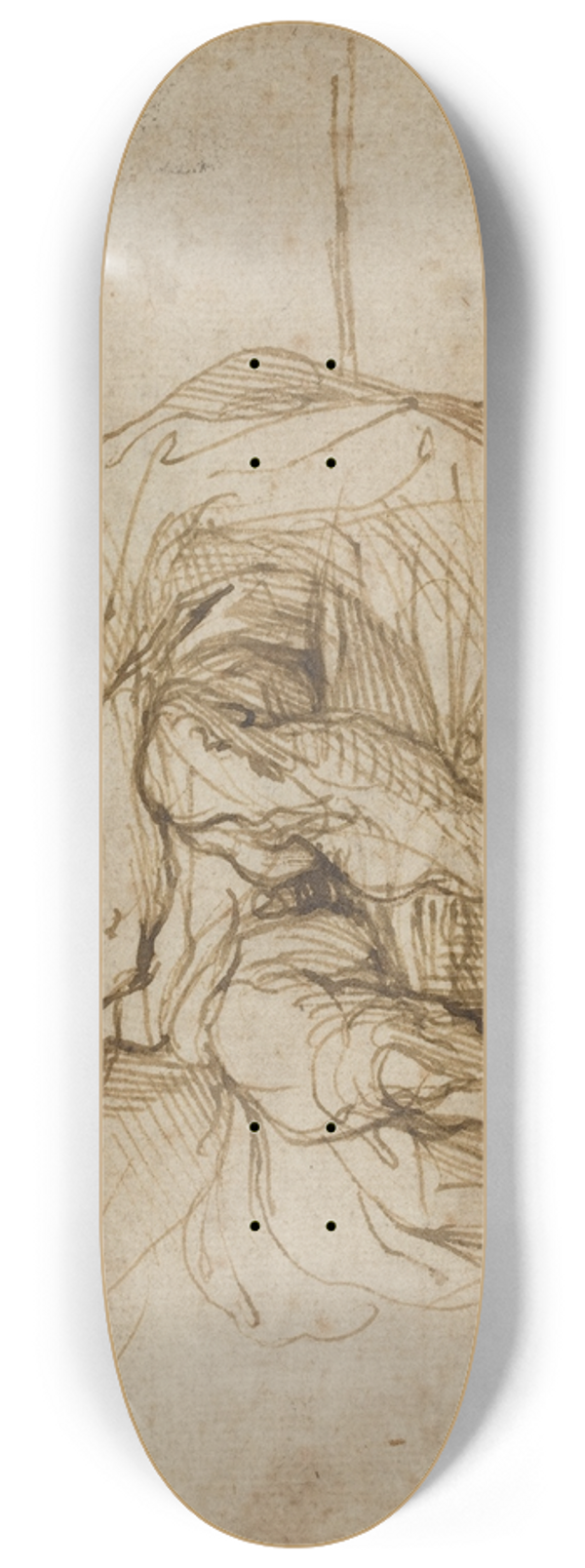 Agostino Carracci - Seated Male Nude (recto) 8.25 inch art skate deck