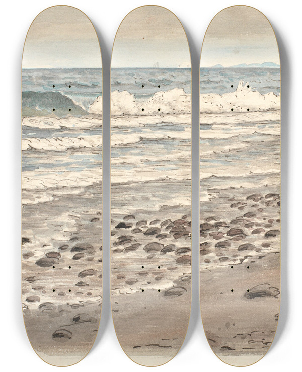Triptych art skateboard deck of P C Skovgaard Strandbred Med Udsigt Over Kattegat Mod Kullen by P C Skovgaard (1817-1875)