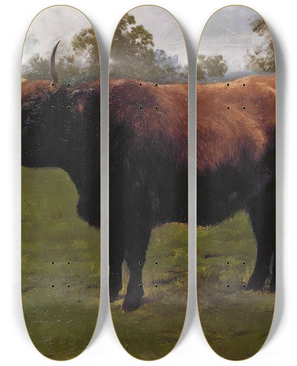Triptych art skateboard deck of Rosa Bonheur Two Bulls Grazing by Rosa Bonheur (1822-1899)