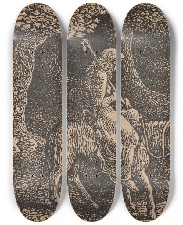 Triptych art skateboard deck of Edward Calvert The Return Home by Edward Calvert (1799-1883)