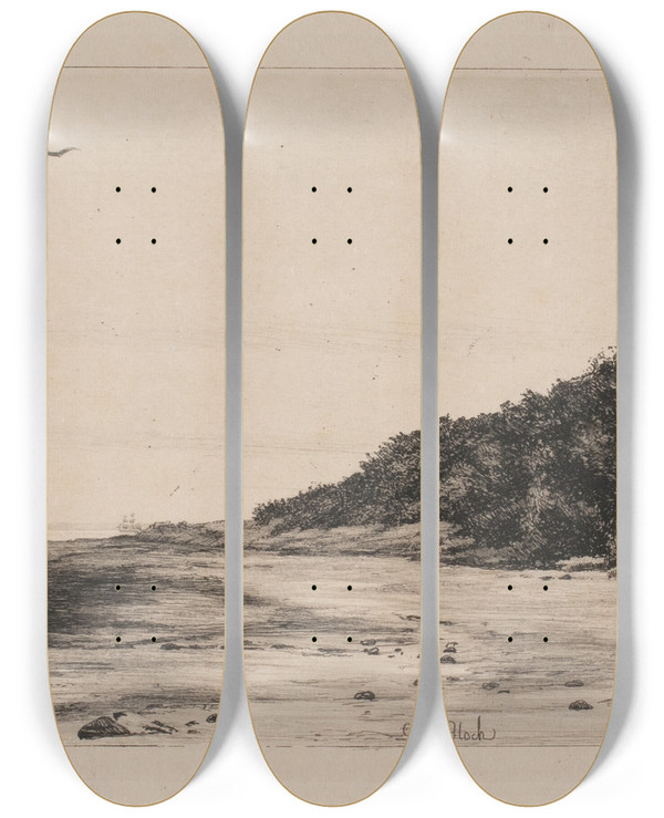 Triptych art skateboard deck of Carl Bloch Skrnten Ved Havet by Carl Bloch (1834-1890)