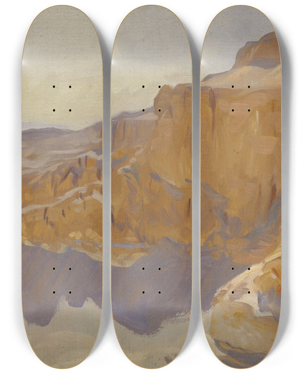 Triptych art skateboard deck of John Singer Sargent Cliffs At Deir El Bahri Egypt by John Singer Sargent (1856-1925)