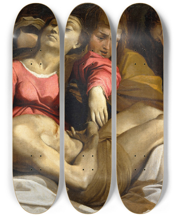 Triptych art skateboard deck of Ludovico Carracci The Lamentation by Ludovico Carracci (1555-1619)