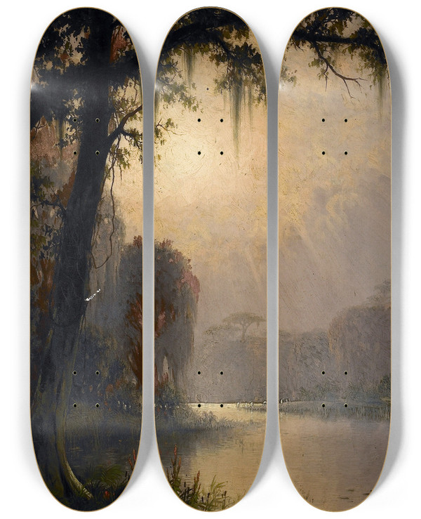Triptych art skateboard deck of Joseph Rusling Meeker Bayou Teche Louisiana by Joseph Rusling Meeker (1827-1889)