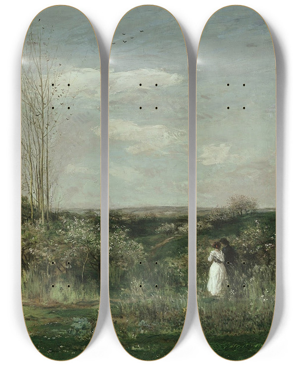 Triptych art skateboard deck of Charles Franois Daubigny Spring Landscape by Charles Francois Daubigny (1817-1878)