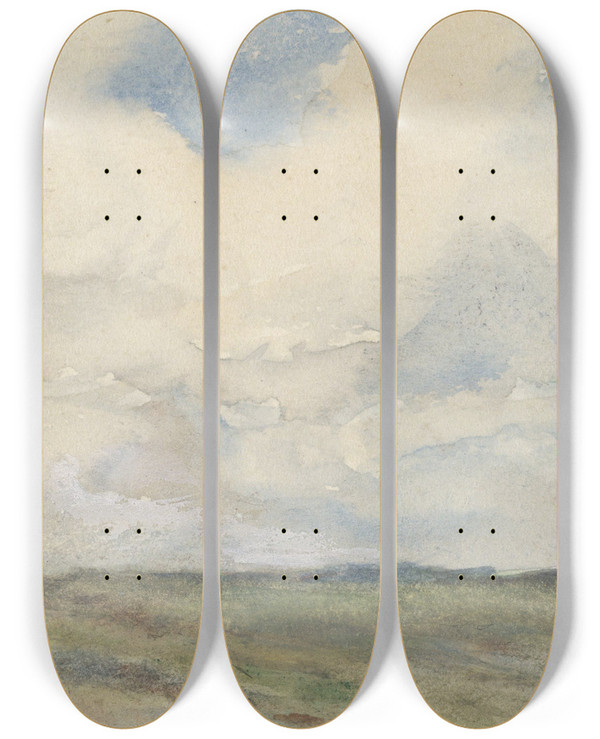 Triptych art skateboard deck of Frans Smissaert Duinlandschap Bij Storm by Frans Smissaert (1862-1944)