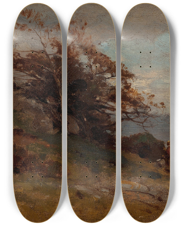 Triptych art skateboard deck of George Henry Smillie Landscape Near Sea by George Henry Smillie (1840-1921)
