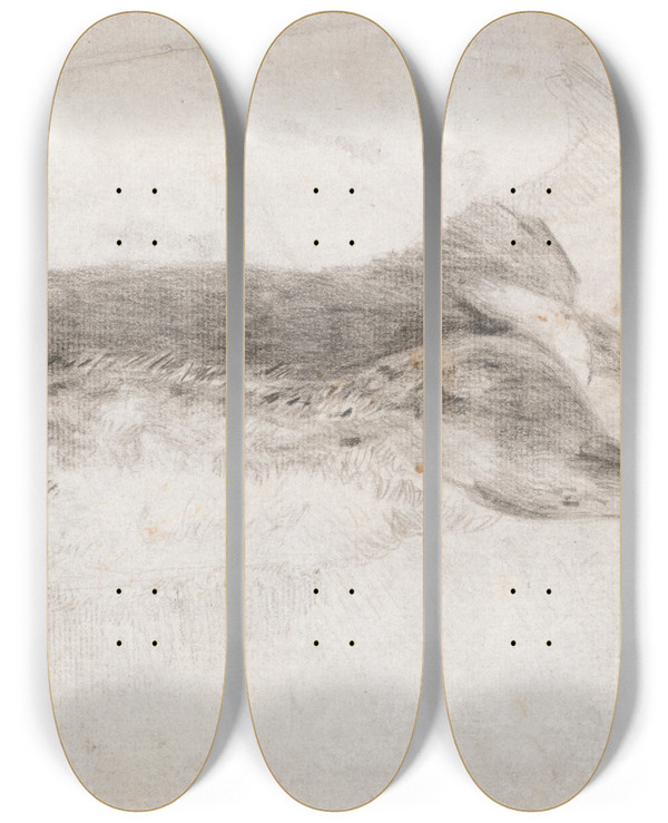 Triptych art skateboard deck of Andrew Geddes Dead Hare by Andrew Geddes (1783-1844)