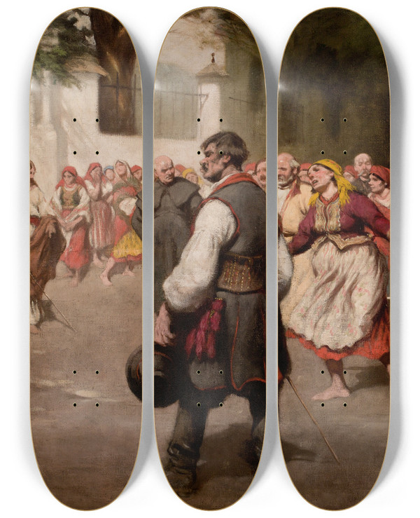 Triptych art skateboard deck of Wodzimierz Tetmajer A Wanton From Bronowice by Wlodzimierz Tetmajer (1861-1923)