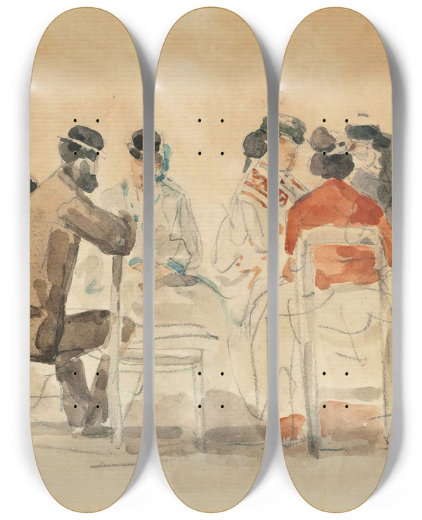 Triptych art skateboard deck of Eugne Boudin Scne De Plage_1 by Eugene Boudin (1824-1898)