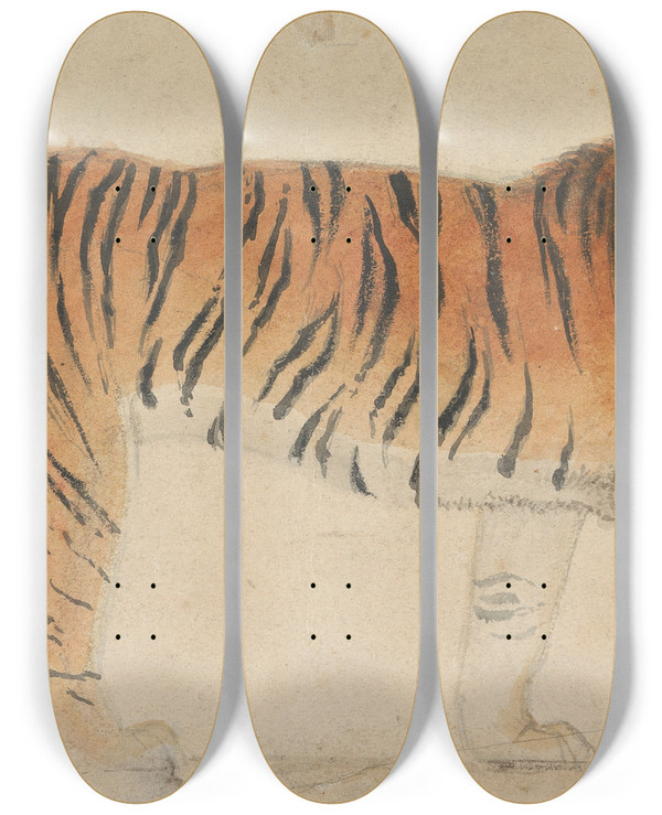 Triptych art skateboard deck of Thomas Stothard A Tiger by Thomas Stothard (1755-1834)