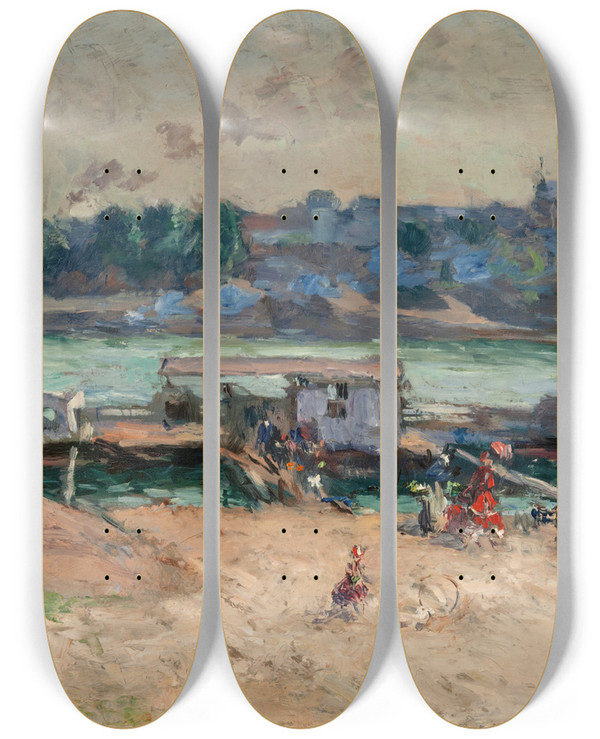 Triptych art skateboard deck of Albert Lebourg From The Banks Of The Seine by Albert Lebourg (1849-1928)