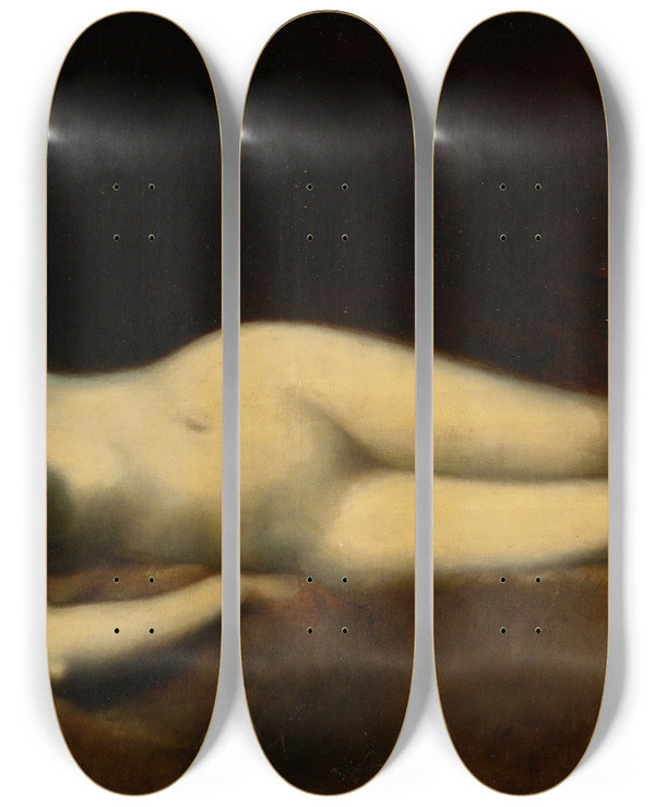 Triptych art skateboard deck of Jeanjacques Henner Dormeuse by Jean-Jacques Henner (1829-1905)