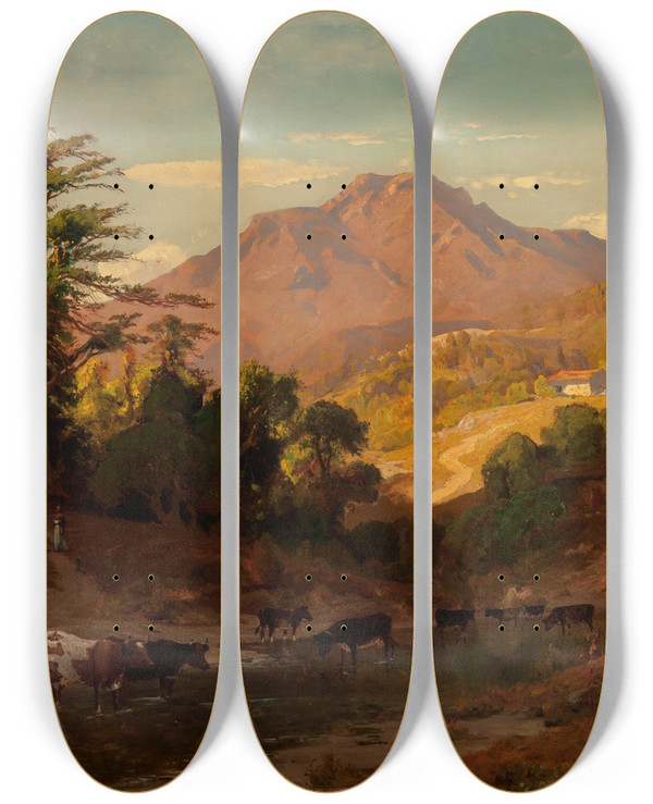 Triptych art skateboard deck of William Keith Mount Tamalpais From The North West by William Keith (1838-1911)