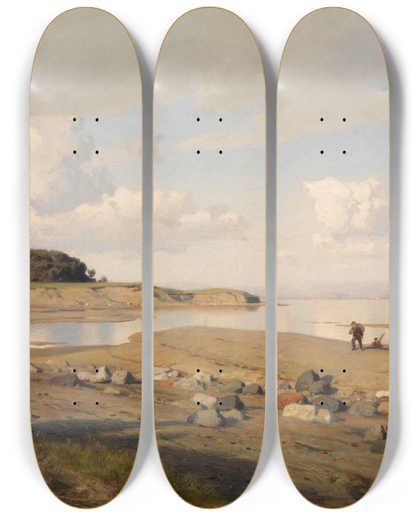 Triptych art skateboard deck of Hans Gude Schottische Kstenlandschaft by Hans Gude (1825-1903)