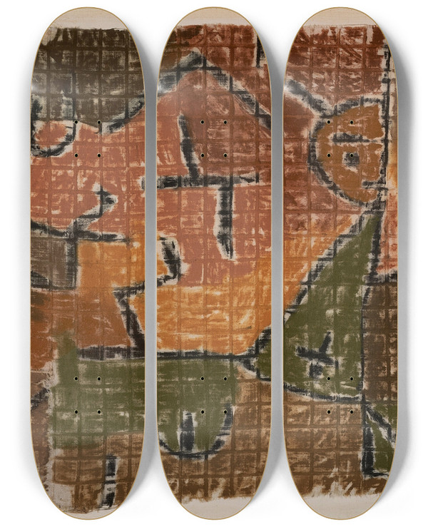 Triptych art skateboard deck of Paul Klee Schwarze Messe by Paul Klee (1879-1940)