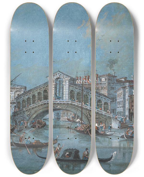 Triptych art skateboard deck of Giacomo Guardi The Rialto Bridge Venice by Giacomo Guardi (1764-1835)