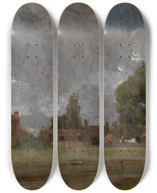 Triptych art skateboard deck of John Constable Golding Constables House East Bergholt The Artists Birthplace_2 by John Constable (1776-1837)
