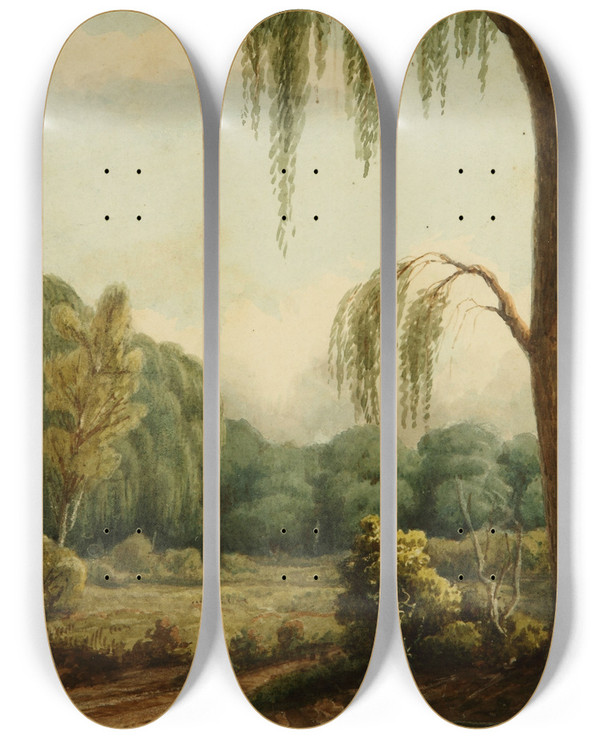 Triptych art skateboard deck of Prilidiano Pueyrredn Bosque De Palermo by Prilidiano Pueyrredon (1823-1870)