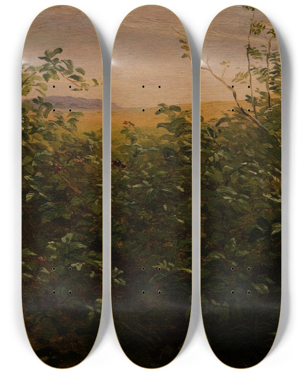 Triptych art skateboard deck of Carlo Dalgas Hedge With Blackberry by Carlo Dalgas (1821-1851)