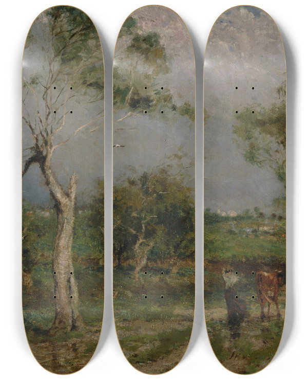 Triptych art skateboard deck of Walter Withers The Storm by Walter Withers (1854-1914)