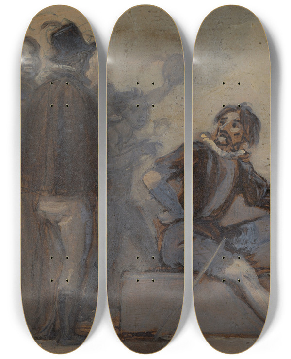 Triptych art skateboard deck of Robert Smirke One From Illustrations To Shakespeare_12 by Robert Smirke (1752-1845)