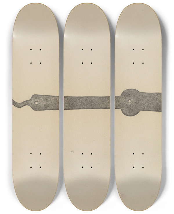 Triptych art skateboard deck of Gordon Sanborn Hinge by Gordon Sanborn