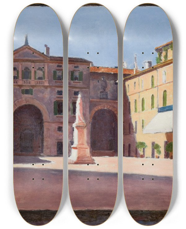 Triptych art skateboard deck of Aleksander Gierymski Piazza Di Dante In Verona by Aleksander Gierymski (1850-1901)