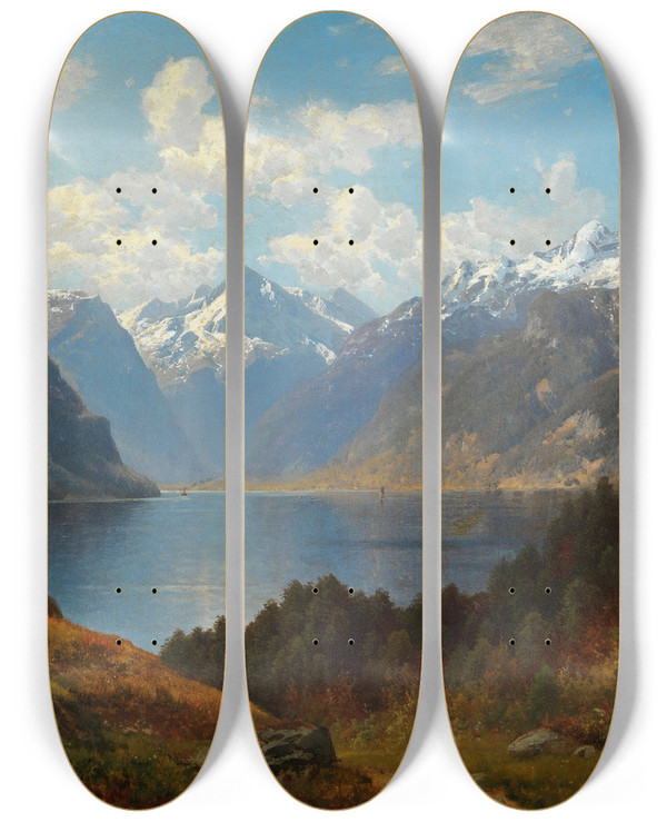 Triptych art skateboard deck of Joseph Schoyerer Urnersee by Joseph Schoyerer (1844-1923)