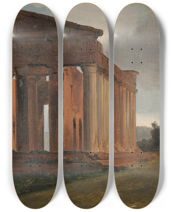 Triptych art skateboard deck of Gustaf Sderberg A Temple In Agrigento Sicily by Gustaf Soderberg (1799-1875)
