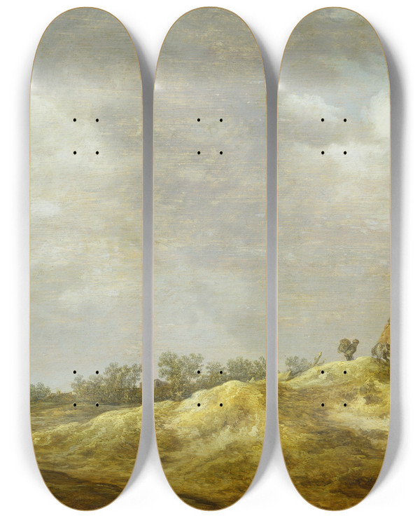 Triptych art skateboard deck of Jan Van Goyen Path Through The Dunes by Jan Van Goyen (1596-1656)