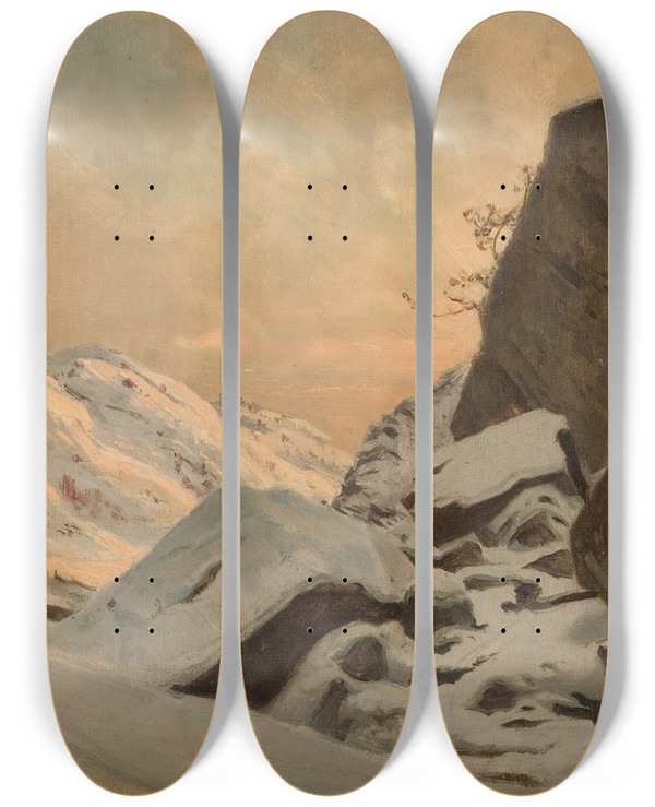 Triptych art skateboard deck of Amaldus Nielsen Fra Tjensvold Mandal by Amaldus Nielsen (1838-1932)