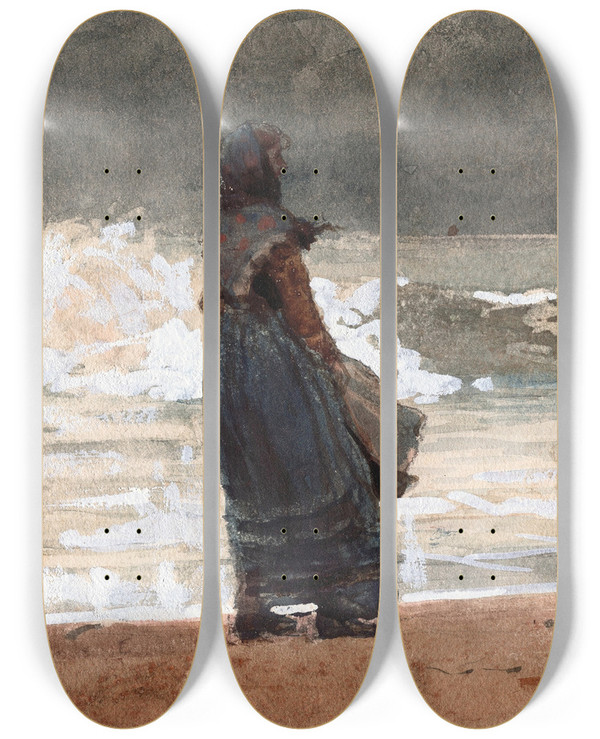 Triptych art skateboard deck of Winslow Homer The Watcher Tynemouth by Winslow Homer (1836-1910)